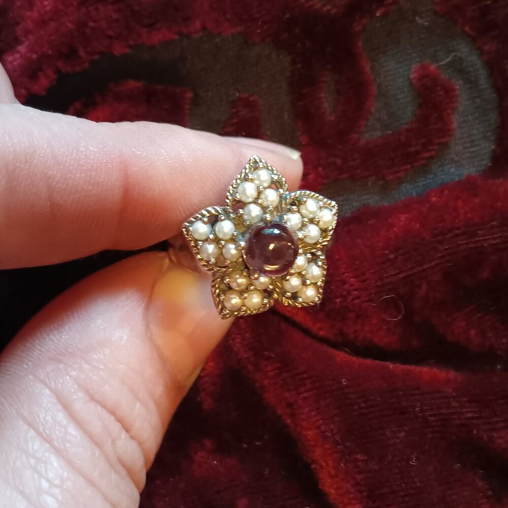 Star Amethyst and Seed Pearl Silver Ring